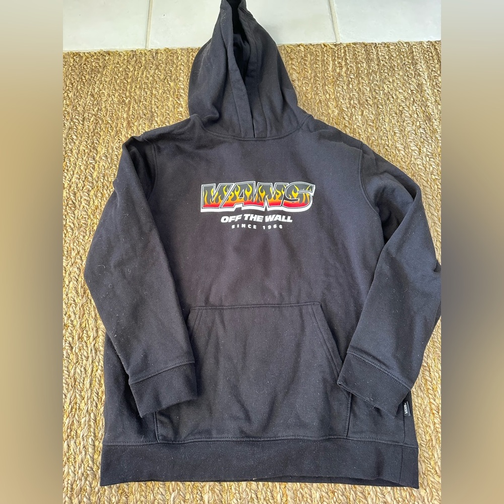 Vans Boys Kids Black Flames Hoodie with Logo Size Large